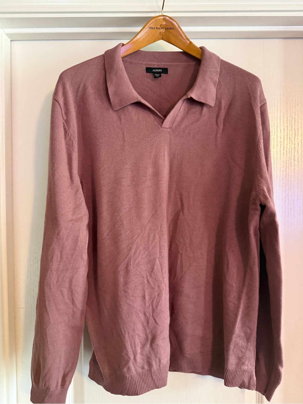 Alfani Long-Sleeve Polo Sweater - Dusty Rose size XL